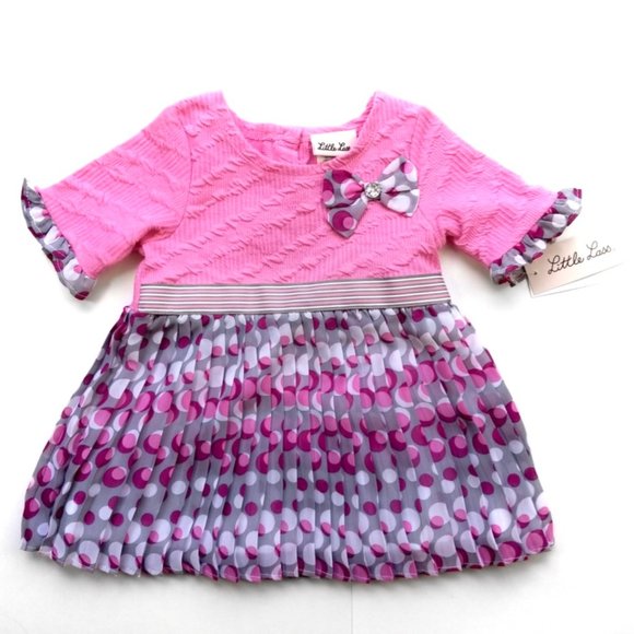 Little Lass Other - Little Lass Pink Polkadot Pleated Sweater Dress 24